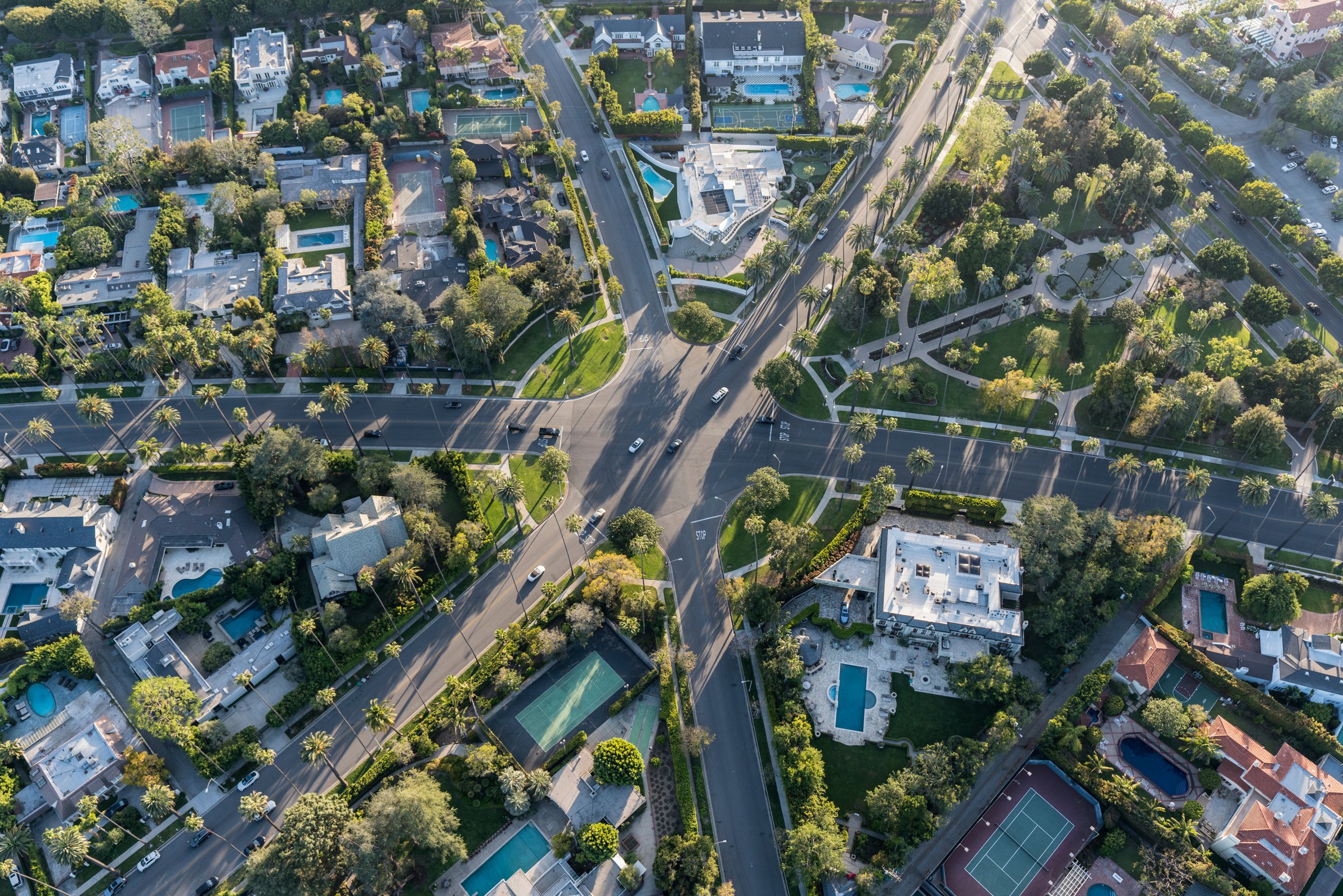 Beverly Hills Six Way Intersection Aerial